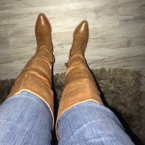 OVER THE KNEE TAN LEATHER BOOTS